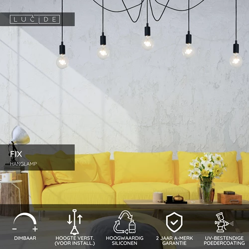 Lucide FIX - Hanglamp - 5xE27 - Zwart - USP